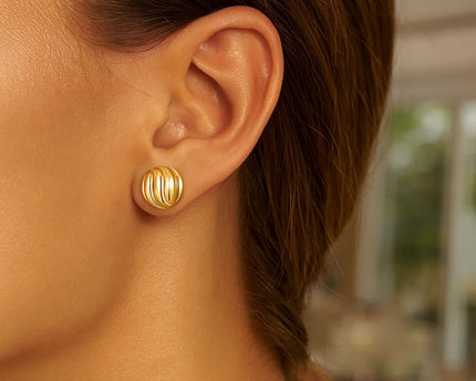14K Yellow Gold Swirl Button Stud Earrings