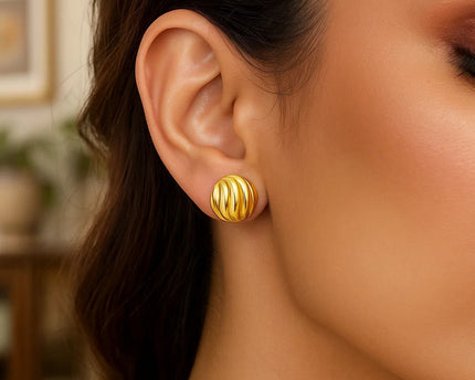 14K Yellow Gold Swirl Button Stud Earrings