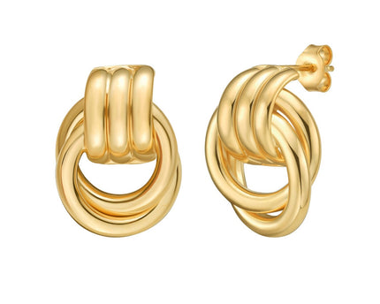 Sterling Silver Yellow Gold Plated Triple Door Knocker Hoop Earrings