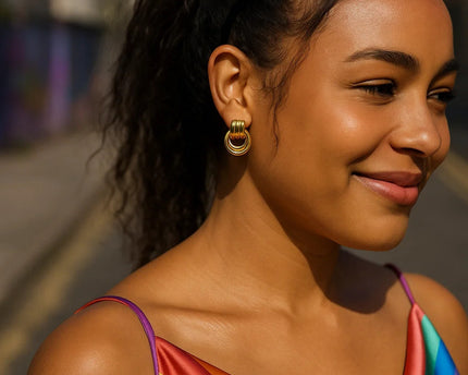 Sterling Silver Yellow Gold Plated Triple Door Knocker Hoop Earrings