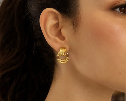 Sterling Silver Yellow Gold Plated Triple Door Knocker Hoop Earrings