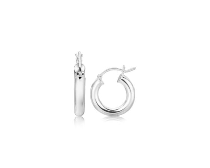 Polished Rhodium Plated Thick Hoop Earrings in Sterling Silver (4x20mm)