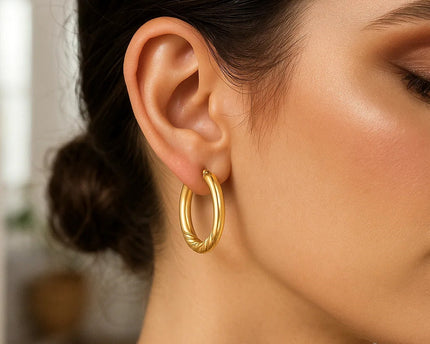 14K Yellow Gold Twisted Medium Hoop Earrings