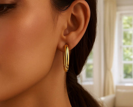 14K Yellow Gold Twisted Medium Hoop Earrings