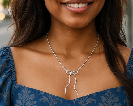 Sterling Silver Rhodium Plated Snake Bow Necklace