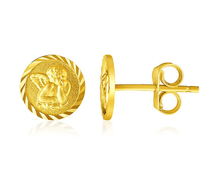 14k Yellow Gold Round Angel Post Earrings(8mm)