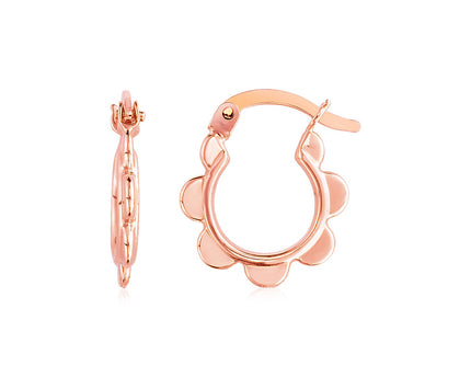 14k Rose Gold Scalloped Hoop Earrings
