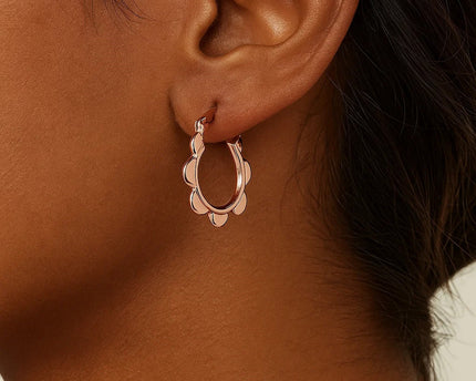 14k Rose Gold Scalloped Hoop Earrings