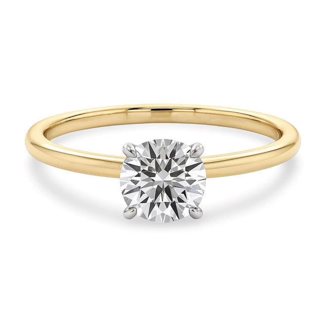 3/4 Carat Round Lab Grown IGI G/VS1 Diamond Solitaire Ring in 10K Yellow Gold