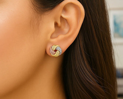 Love Knot Post Earrings in 14k Tri Color Gold