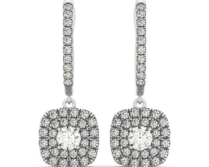 14k White Gold Double Halo Cushion Outer Shaped Diamond  Earrings (3/4 cttw)