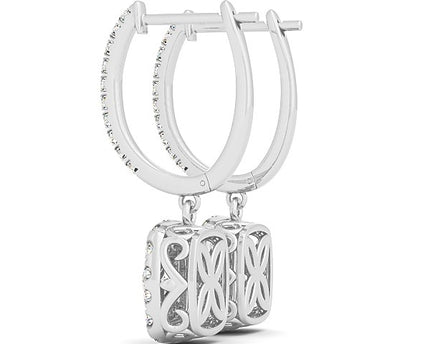 14k White Gold Double Halo Cushion Outer Shaped Diamond  Earrings (3/4 cttw)