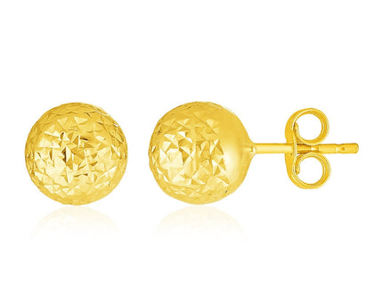 14k Yellow Gold Ball Earrings with Crystal Cut Texture(7mm)