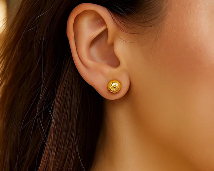 14k Yellow Gold Ball Earrings with Crystal Cut Texture(7mm)