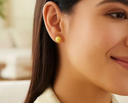 14k Yellow Gold Ball Earrings with Crystal Cut Texture(7mm)