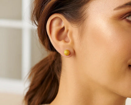 14k Yellow Gold Ball Earrings with Crystal Cut Texture(7mm)