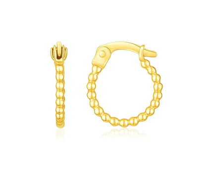 14K Yellow Gold Bead Hinged Hoop Earrings
