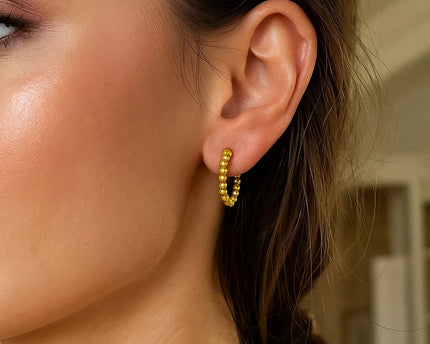 14K Yellow Gold Bead Hinged Hoop Earrings