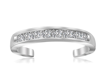 Sterling Silver Rhodium Finished Toe Ring with White Tone Cubic Zirconia Accents