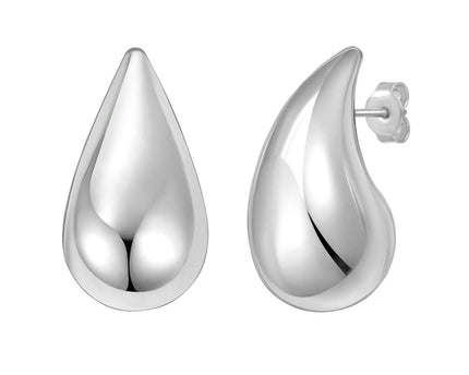 Sterling Silver Rhodium Plated Puffed Teardrop Earrings