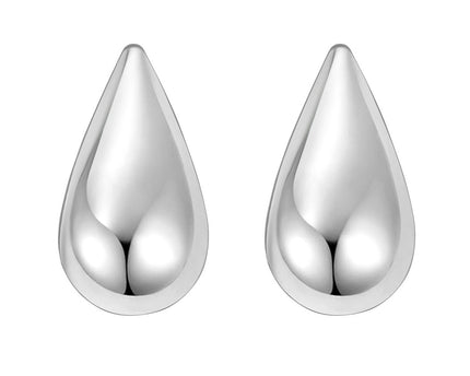 Sterling Silver Rhodium Plated Puffed Teardrop Earrings