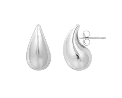 Sterling Silver Rhodium Plated Puffed Teardrop Earrings