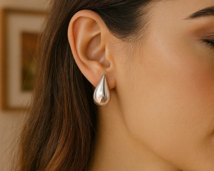 Sterling Silver Rhodium Plated Puffed Teardrop Earrings