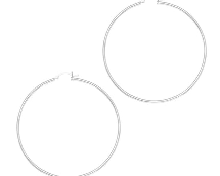 Rhodium Plated Hoop Earrings in Sterling Silver (2x60mm)