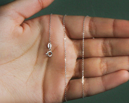 14k White Gold Diamond Cut Cable Link Chain (0.87 mm)