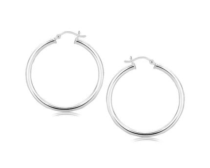 Sterling Silver Rhodium Plated Polished Motif Hoop Earrings (3x35mm)