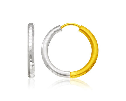 Hammered Hinge Tube Hoop Earrings in 14k Two-Tone Gold(2.5x15mm)