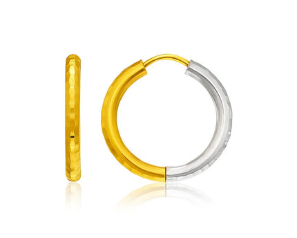 Hammered Hinge Tube Hoop Earrings in 14k Two-Tone Gold(2.5x15mm)