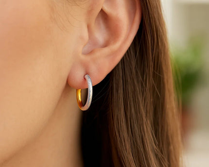 Hammered Hinge Tube Hoop Earrings in 14k Two-Tone Gold(2.5x15mm)