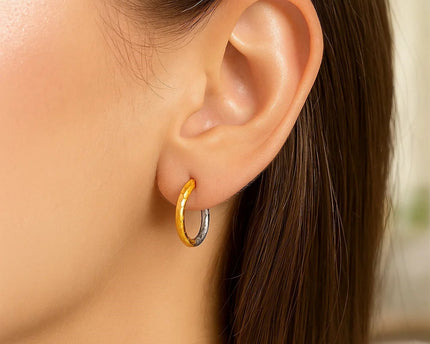 Hammered Hinge Tube Hoop Earrings in 14k Two-Tone Gold(2.5x15mm)