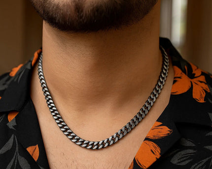 Sterling Silver Gunmetal Finish Miami Cuban Link Chain (7.00 mm)