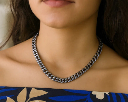 Sterling Silver Gunmetal Finish Miami Cuban Link Chain (7.00 mm)