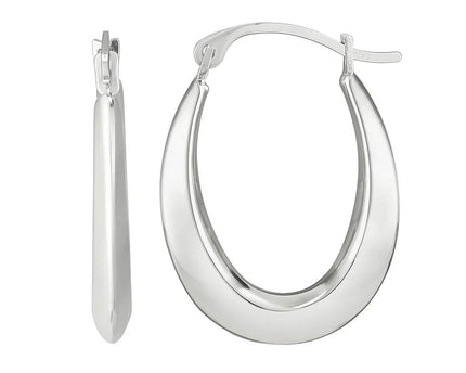 10K White Gold Graduated Oval Light Weight Hoop Earrings