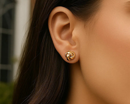 10k Yellow Gold Love Knot Stud Earrings(9mm)