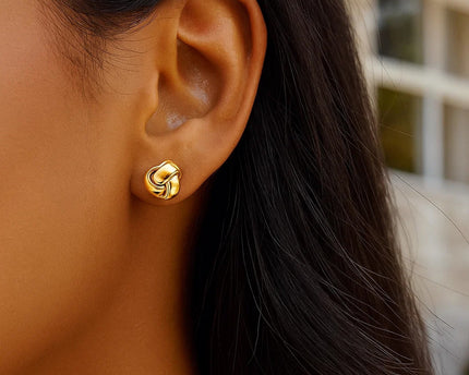 10k Yellow Gold Love Knot Stud Earrings(9mm)