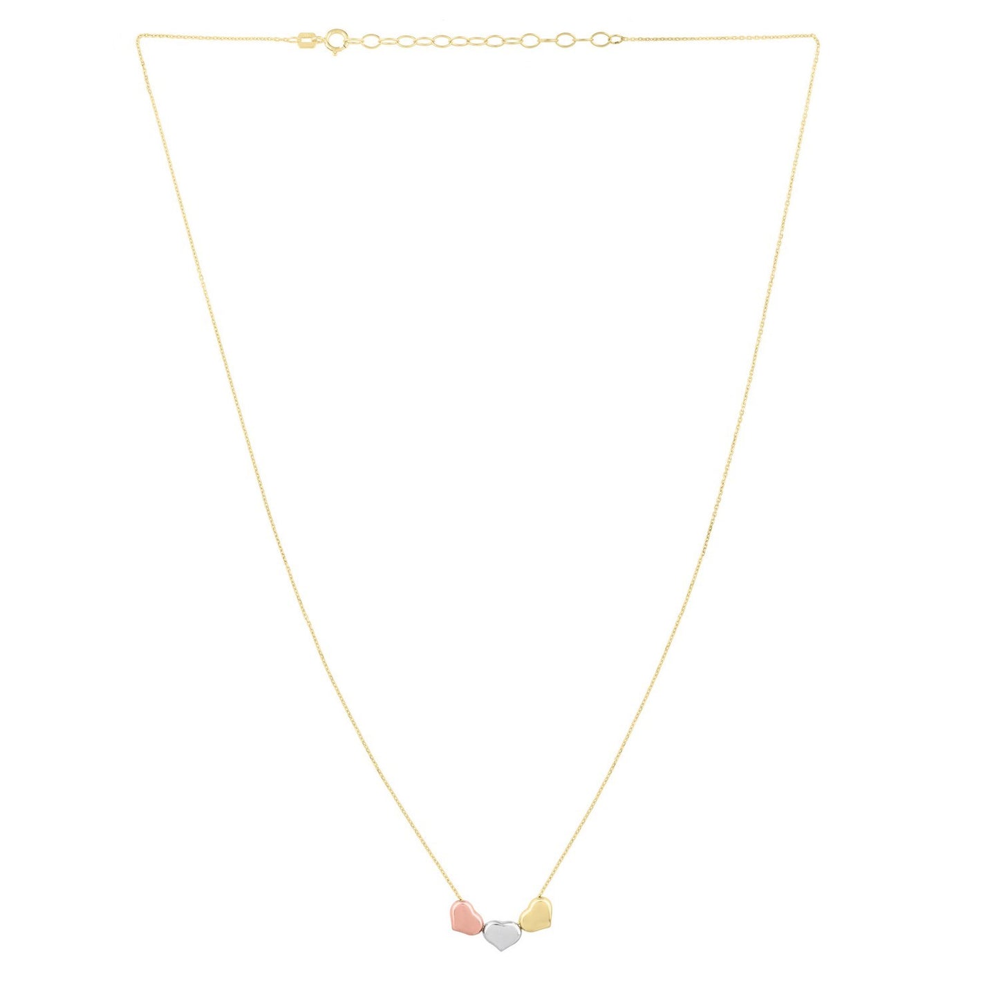 14K Tri Color Gold Triple Heart Necklace