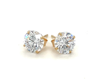 14k Yellow Gold Stud Earrings with White Hue Faceted Cubic Zirconia(7mm)
