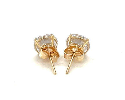 14k Yellow Gold Stud Earrings with White Hue Faceted Cubic Zirconia(7mm)