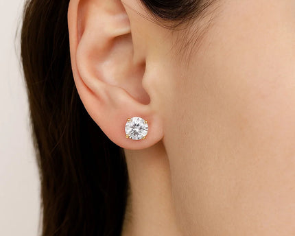 14k Yellow Gold Stud Earrings with White Hue Faceted Cubic Zirconia(7mm)
