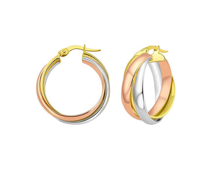 14K Tri Color Gold Woven Hoop Earrings