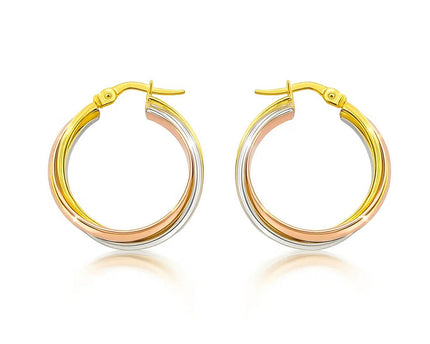 14K Tri Color Gold Woven Hoop Earrings