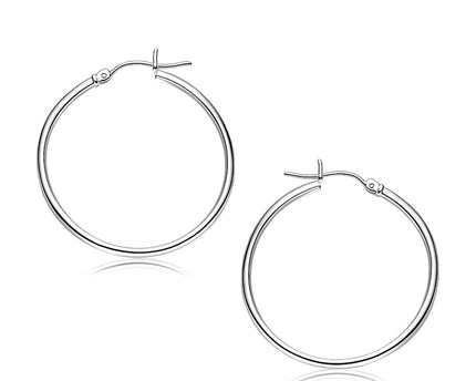 10k White Gold Polished Hoop Earrings (2x30 mm)