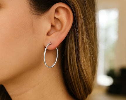 10k White Gold Polished Hoop Earrings (2x30 mm)
