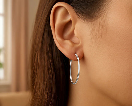 10k White Gold Polished Hoop Earrings (2x30 mm)
