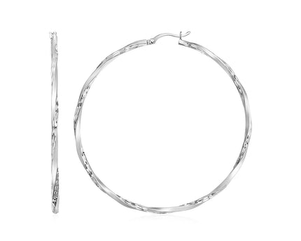 Matte and Textured Twisted Hoop Earrings in Sterling Silver(50mm)