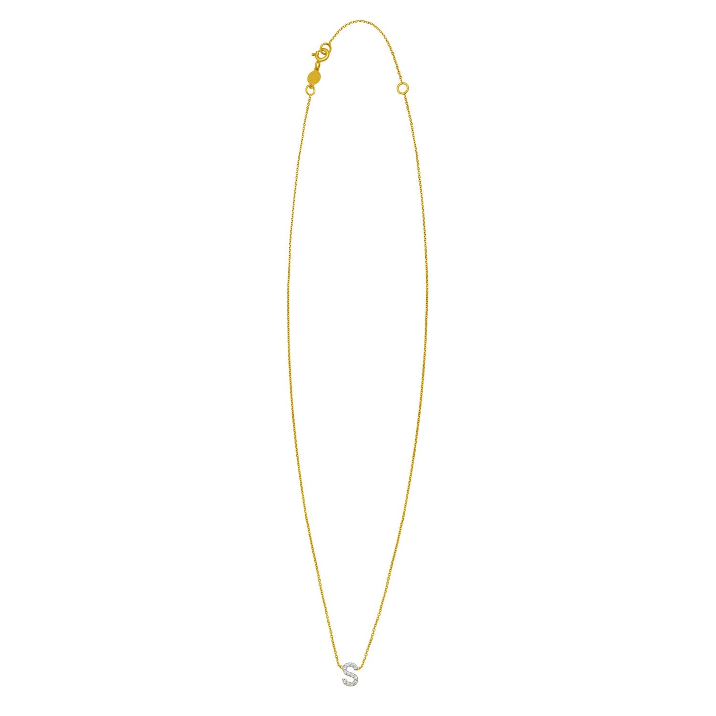 14K Yellow Gold Mini Diamond S Initial Pendant Necklace